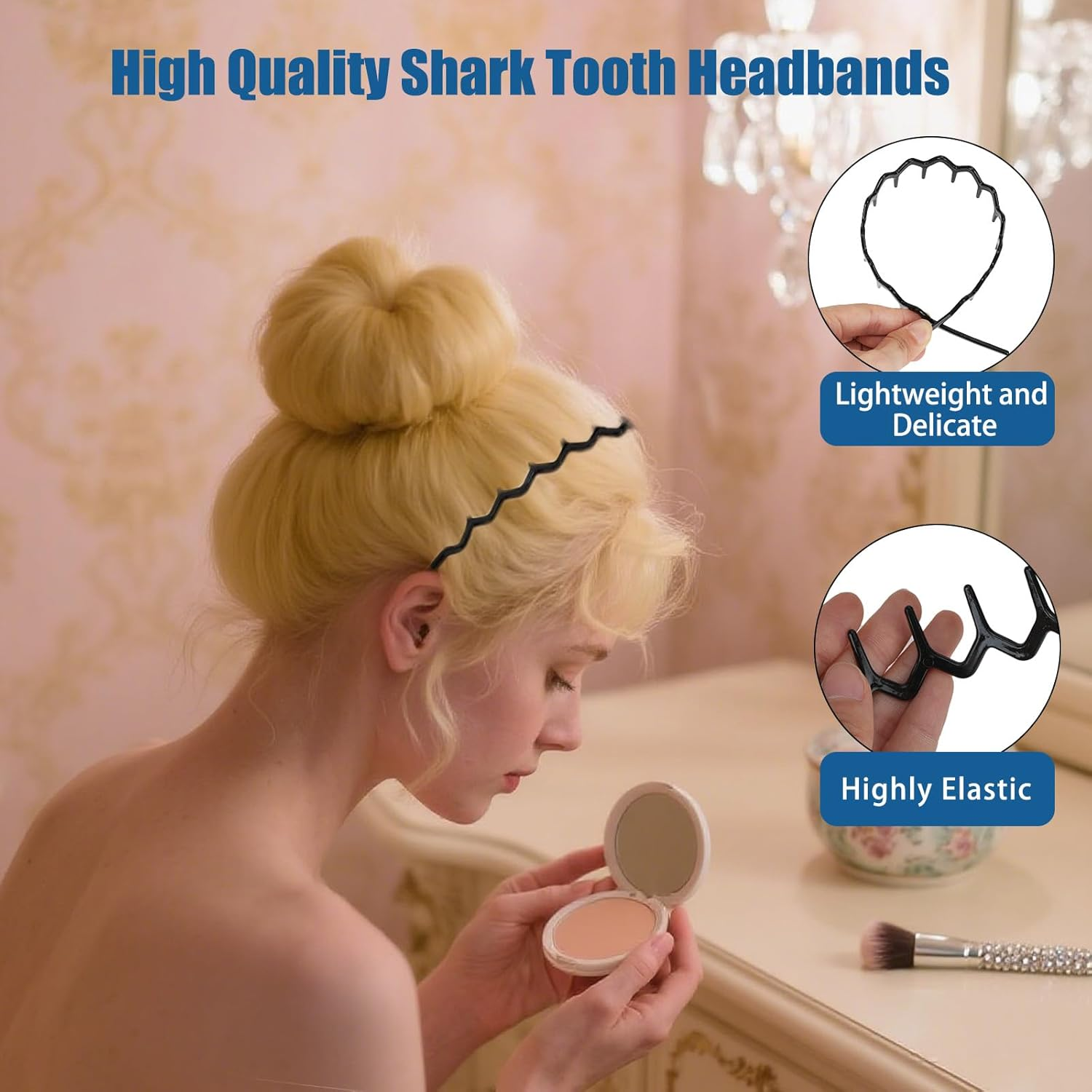 Pack of 10 Elastic Tooth Headband with 4 Clips, Zigzag Headbands, Non-Slip Hair Bands for Women Girls, Wavy Shark Tooth Hair Comb for Men, Women (Black, Brown)