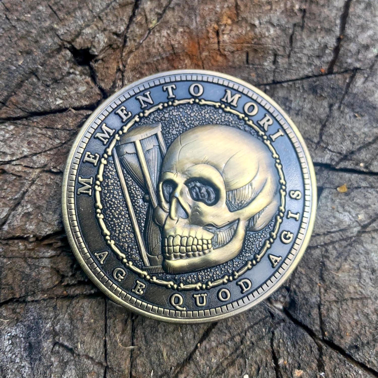 Antique Brass Memento Mori Stoic Reminder Coin image number 5