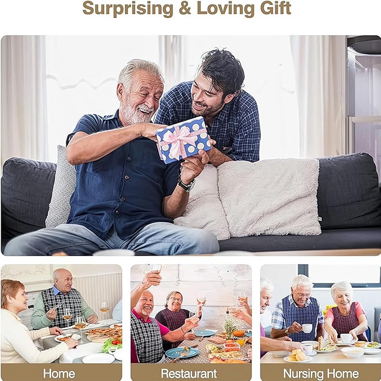 3Pcs Adult Bibs, Washable Dining Bibs Reusable Clothing Protector for Elderly Women Men image number 5