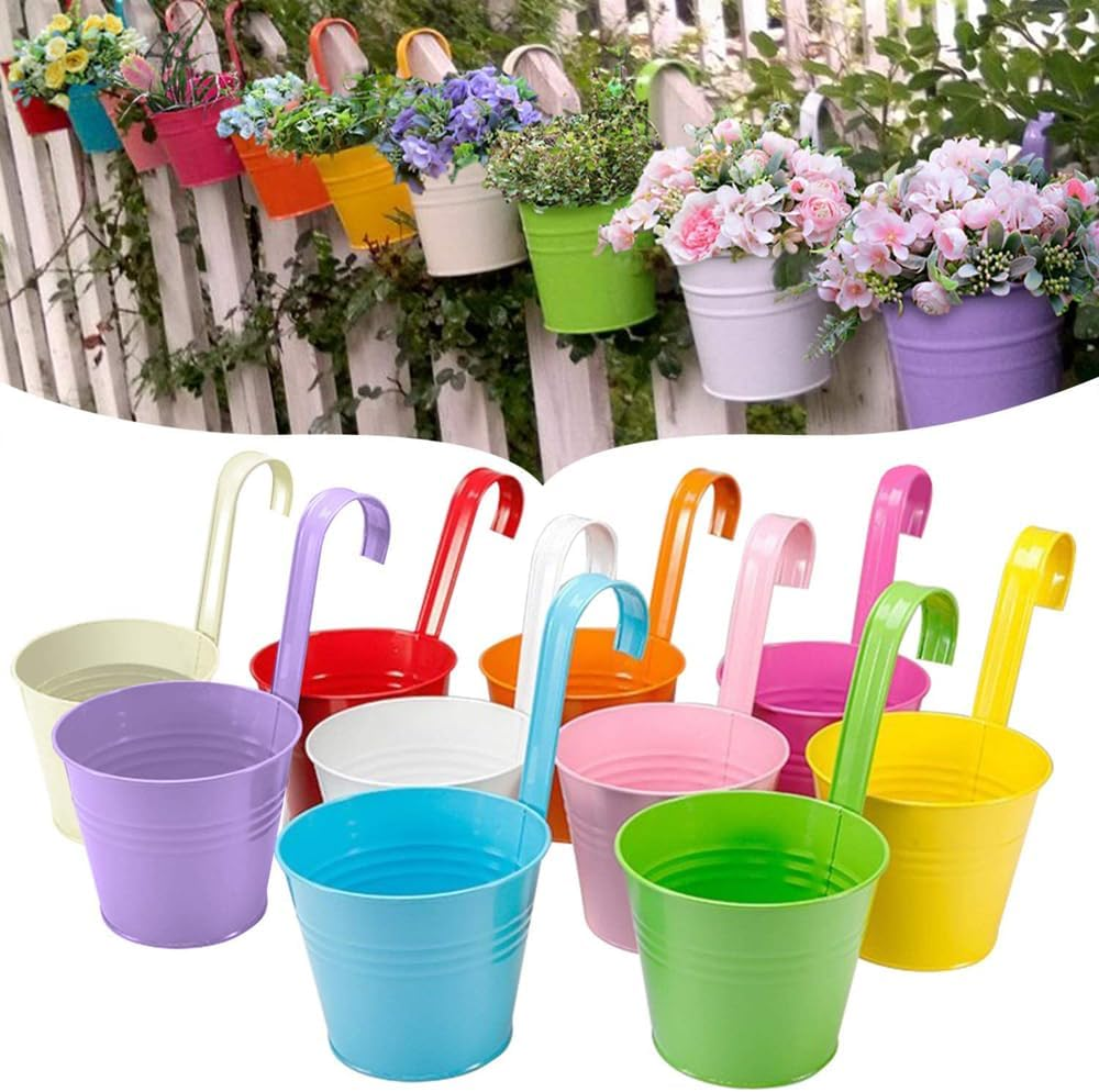10PCS Hanging Flower Pots Iron Garden Plant Balcony Planter Detachable Hook image number 1