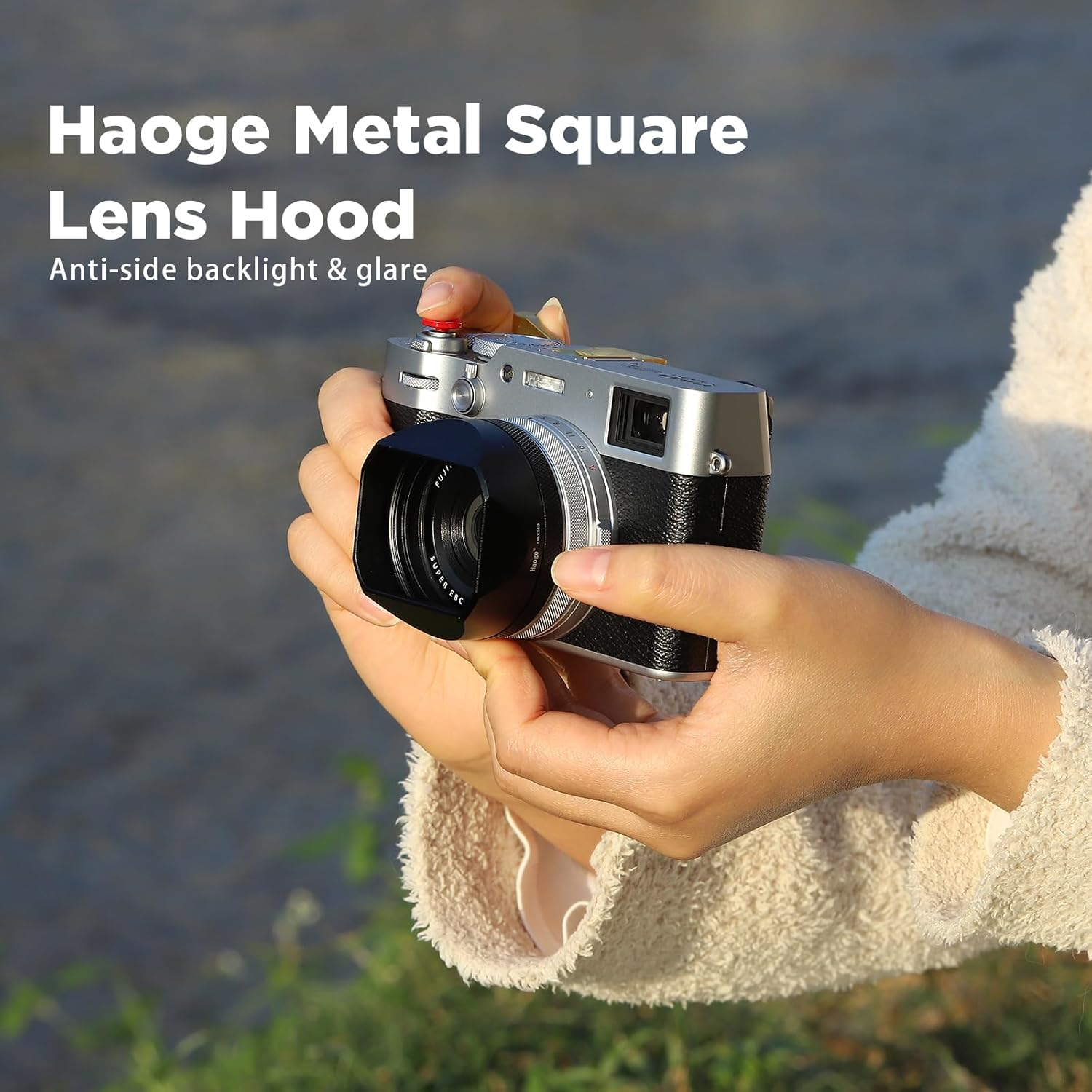 Haoge LH-X54B Square Metal Lens Hood with 49Mm Adapter Ring for Fujifilm X100VI Fuji X100V Camera Black - Black image number 6