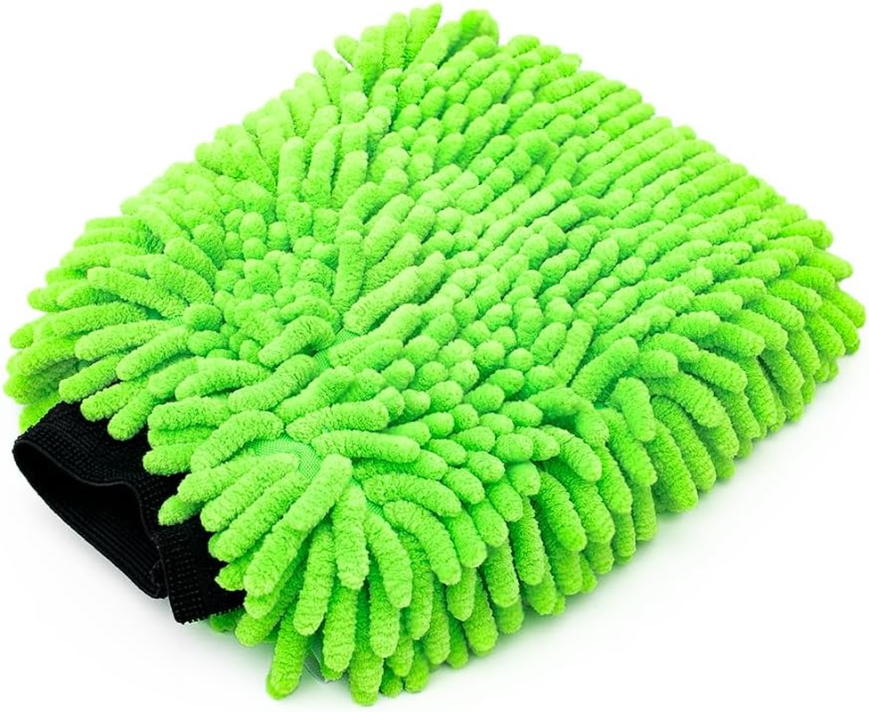 The Rag Company - Premium Chenille Microfiber Knobby Wash Mitts - Perfect for Car Washing and Detailing; Scratch-Free, Lint-Free, Double-Sided, Plush, and Absorbent; Lime Green (2-Pack) - Green image number 7