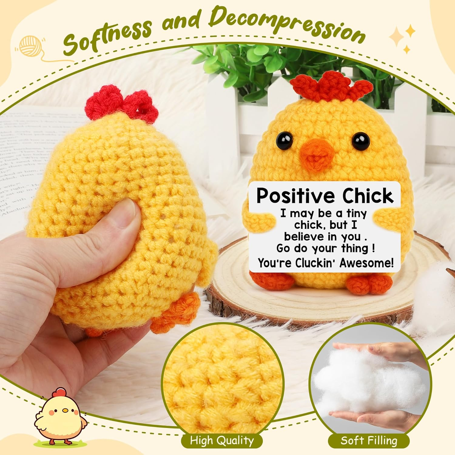 Mini Chicken Birthday Gifts for Women, Kindergarten Graduation Gifts for Her Him College Teen Daughter Friend Sister, Positive Crochet Animals Emotional Cheer up Support Handmade Chick Potato Pickle image number 1