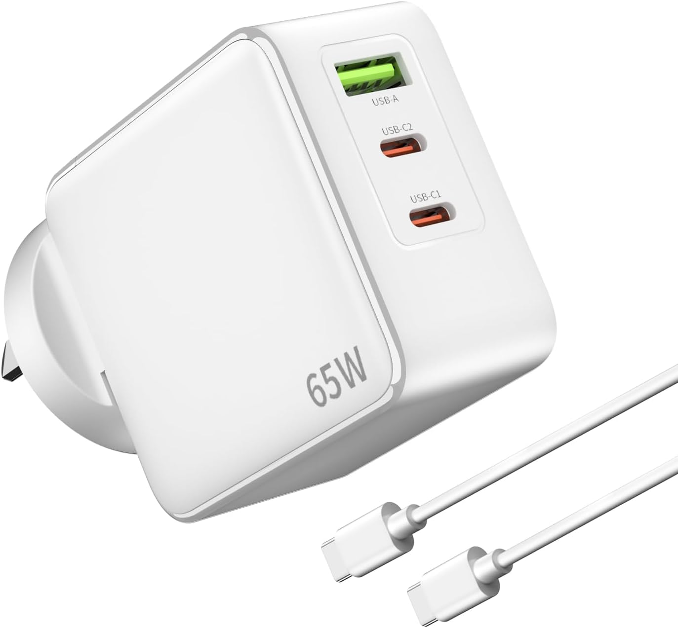 SCHITEC USB C Charger 65W Gan 3 Ports Fast Charging Block, PD3.0 Compact Power Adapter with 1M USB-C Cable for Macbook Pro/Air, Dell XPS, Iphone 16/15/14, Ipad, Galaxy S25, Pixel 9/8（White image number 7