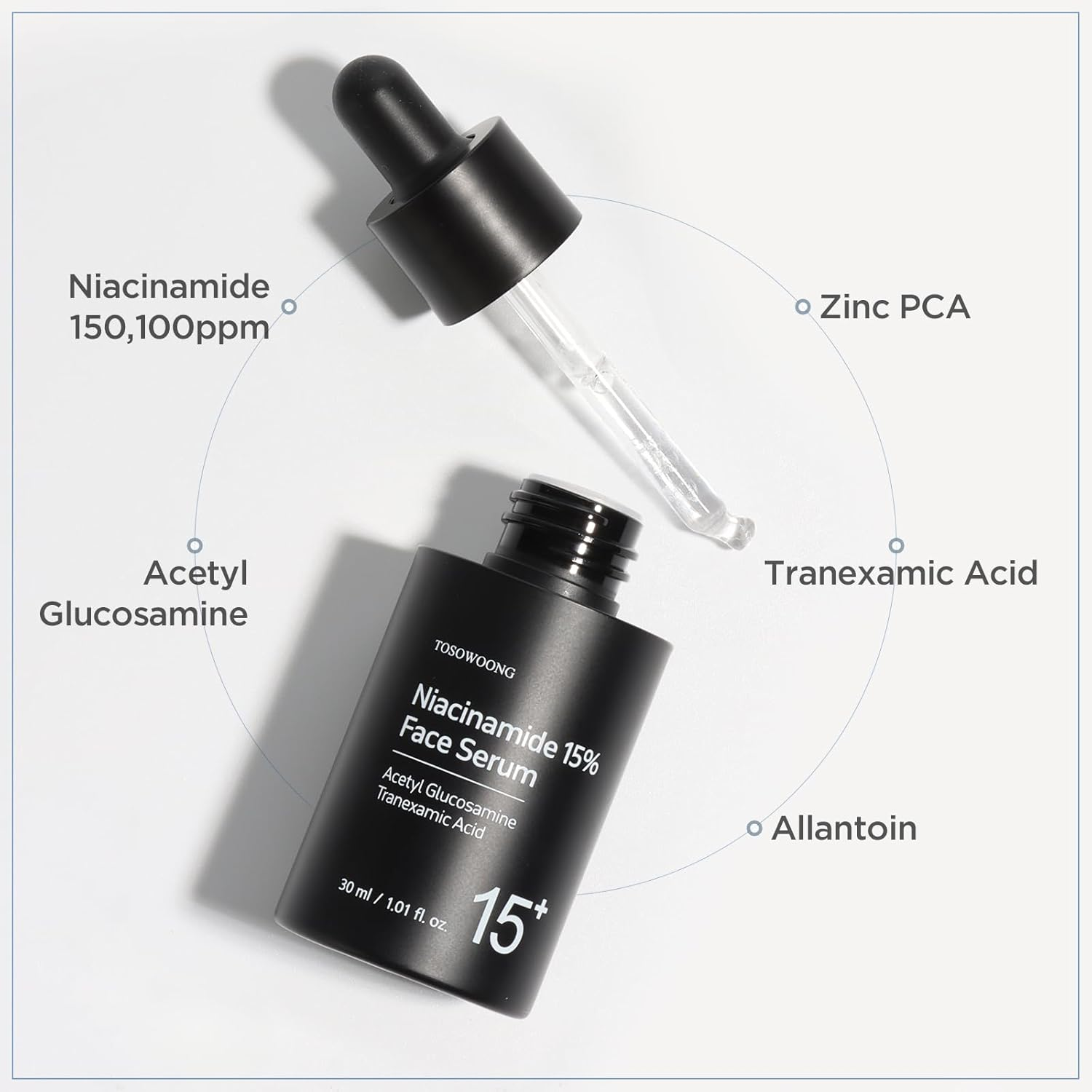 TOSOWOONG Niacinamide 15% Face Serum, 150,100Ppm Niacinamide, Tranexamic Acid, Dark Spot Corrector, Glass Skin, Radiant Complexion, Pore Minimizer, Even Skin Tone, Korean Skin Care, 30Ml, 1.01 Fl.Oz. image number 1