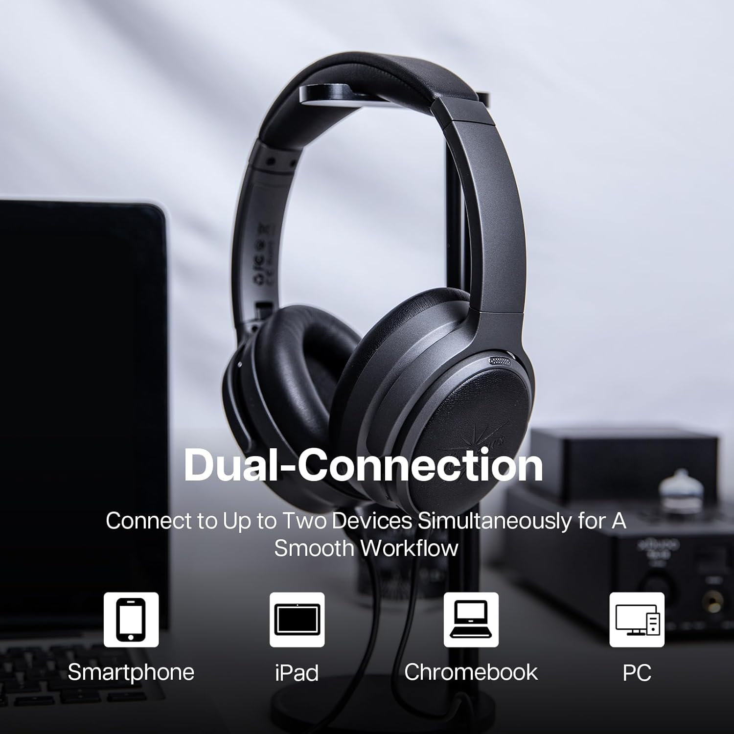 Linsoul Kiwi Ears Ardor Bluetooth 5.4 over Ear Headphones, Wireless DJ Studio Headphones, Dual Dynamic Driver Studio Monitor with Hybrid ANC, 140H Playtime, Lightweight for Podcast Gaming Guitar image number 3