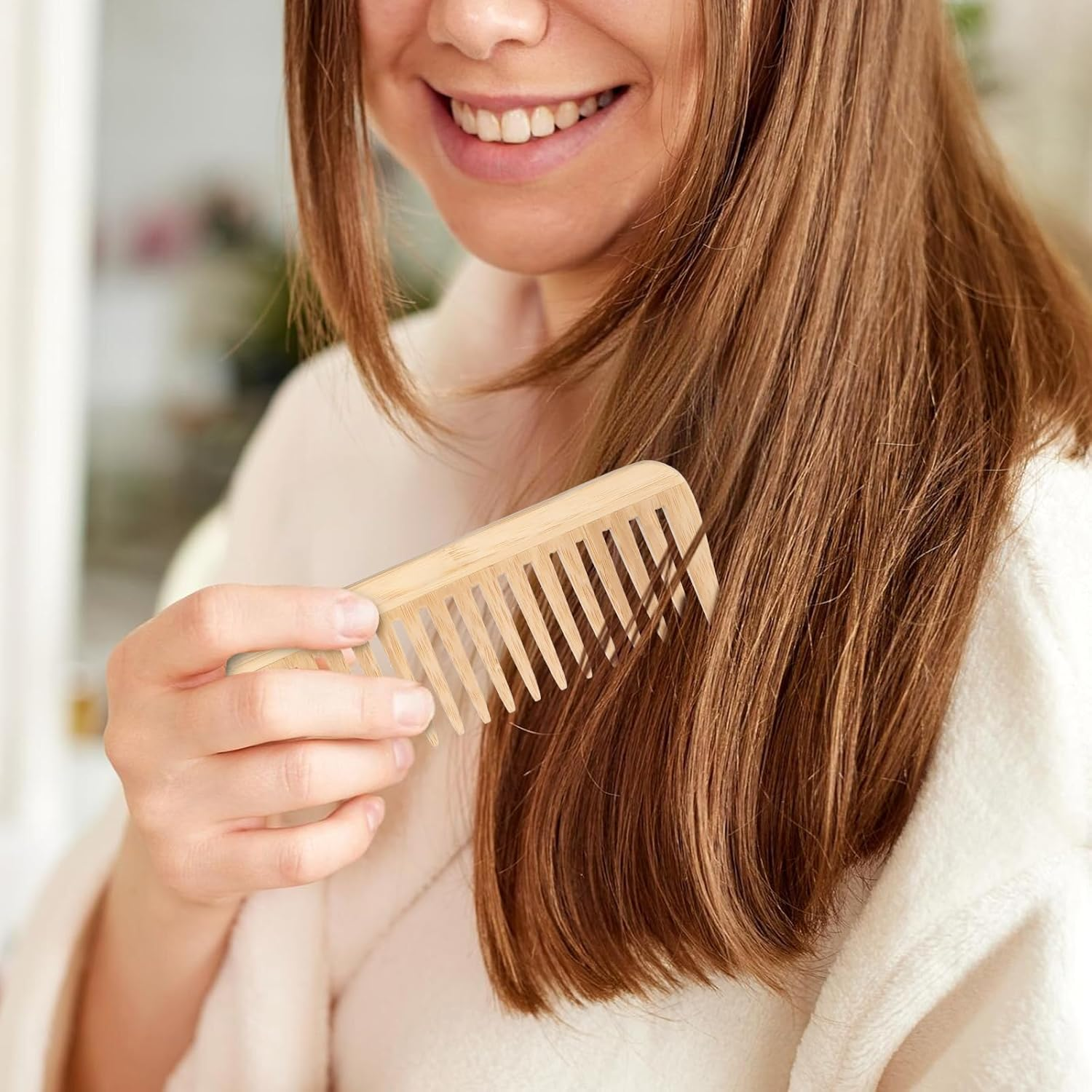 Bamboo Wide Tooth Comb, Large Hair Detangling Comb, Natural Wooden Combs for Hair, Beard, Mustache, Travel-Friendly, Hand Polished, No Handle Design image number 1