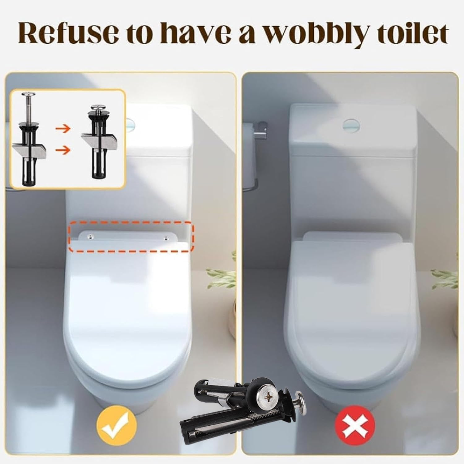 4 Pack Toilet Seat Screws Replacement Kit, Funcyboo Universal Toilet Seat Screws Heavy Duty Toilet Seat Fastener with Nuts and Metal Washers Toilet Hardware Replacement for Top Mount Quick Release image number 5