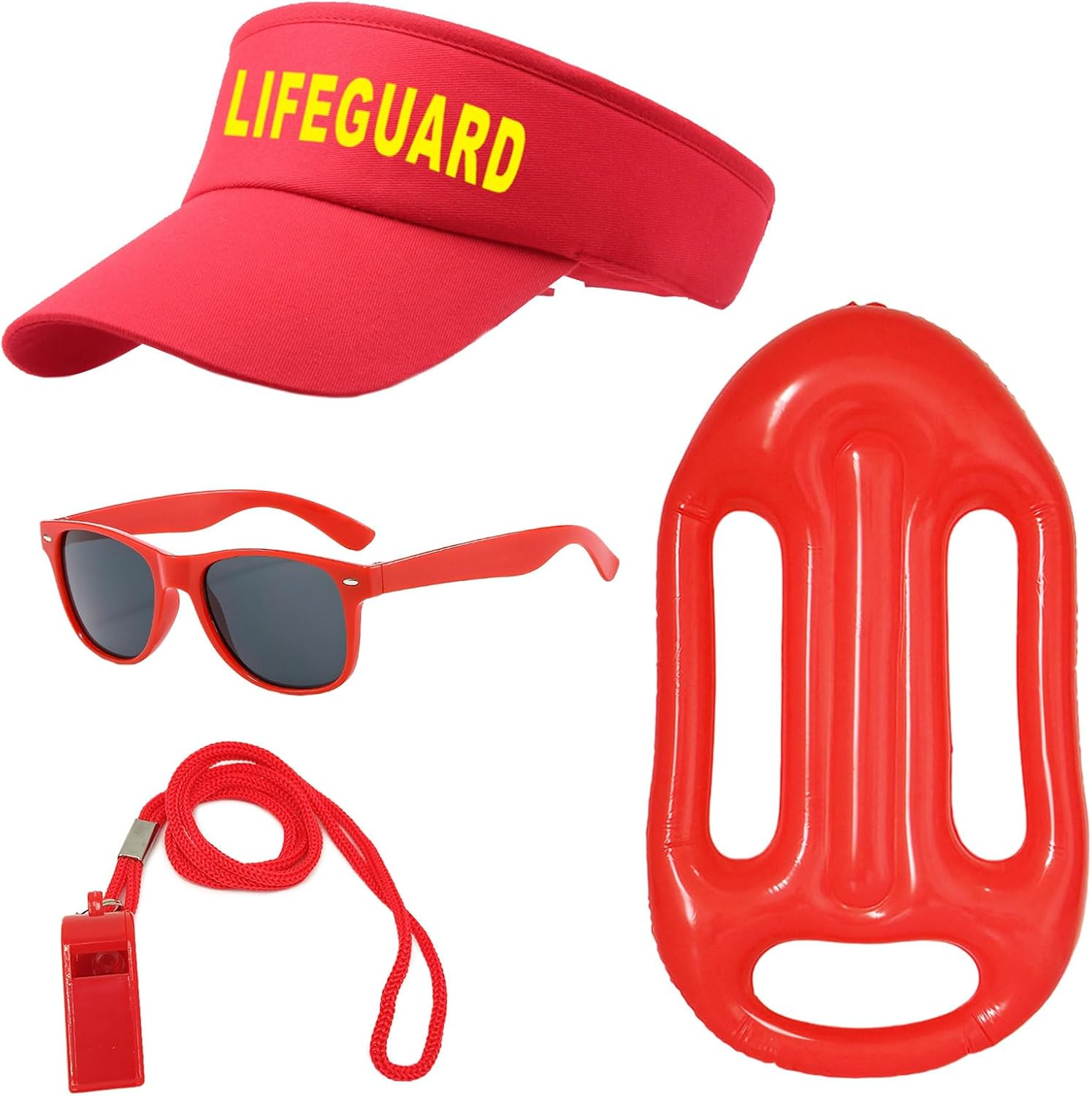 UILYNIU 4 Pieces Life Guard Costume Accessories, Beach Costume Adjustable Hat Guard Float Whistle Sunglasses, Sunscreen Hat for Adults Kids Lifeguard Fancy Dress up Men Women Pool Party Cosplay image number 6