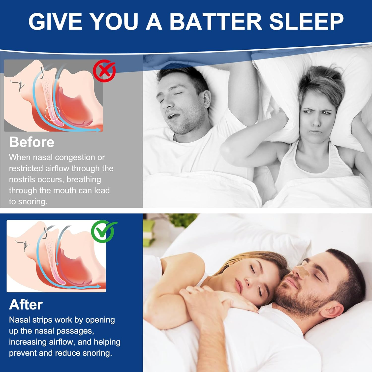 Nasal Strips for Snoring - Nose Strips for Breathing (60 Count), Sports & Sleep Anti-Snoring Device, Relieves Nasal Congestion, Reduces Snoring image number 6