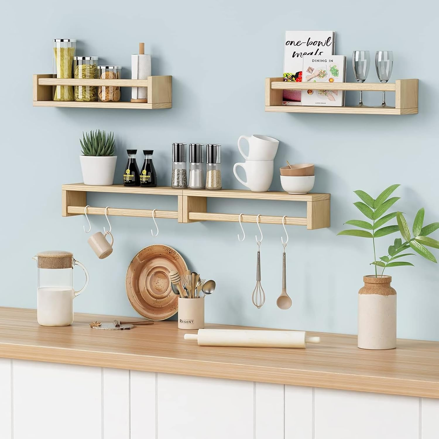 4-Pack Natural Wood Pine Wall-Mounted Kids Bookshelf, Minimalist Style, Versatile & Space Saving image number 5