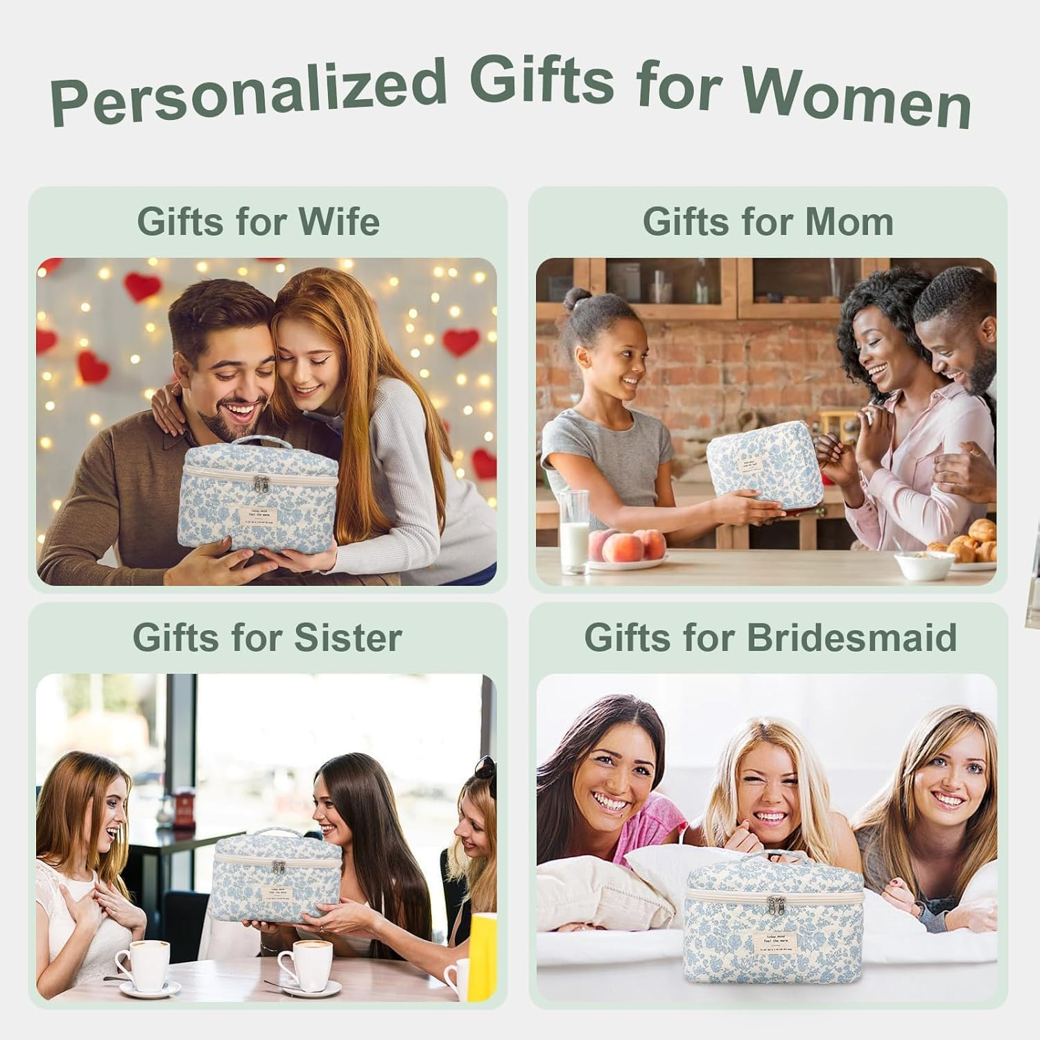 3-Piece Floral Makeup Bag Set, Quilted Cotton Cosmetic Pouch Organizer for Women & Girls, Large Travel Toiletry Bag with Medium & Small Bag, Cute Aesthetic Gift Set-Quttly image number 4