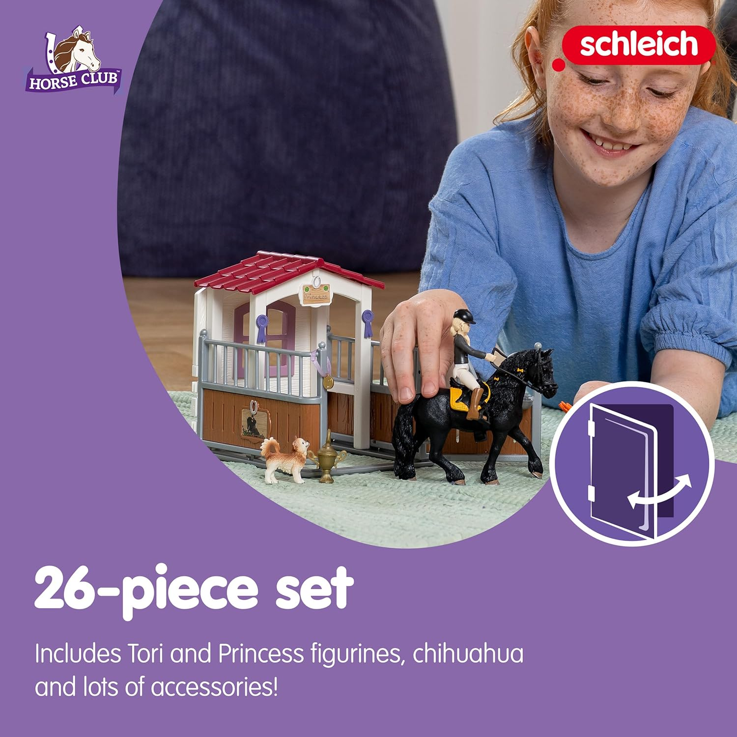 Schleich Horse Club, Horse Gifts for Girls and Boys, Horse Stall with Tori and Princess Horse Toy, 15 Pieces (42437) image number 6
