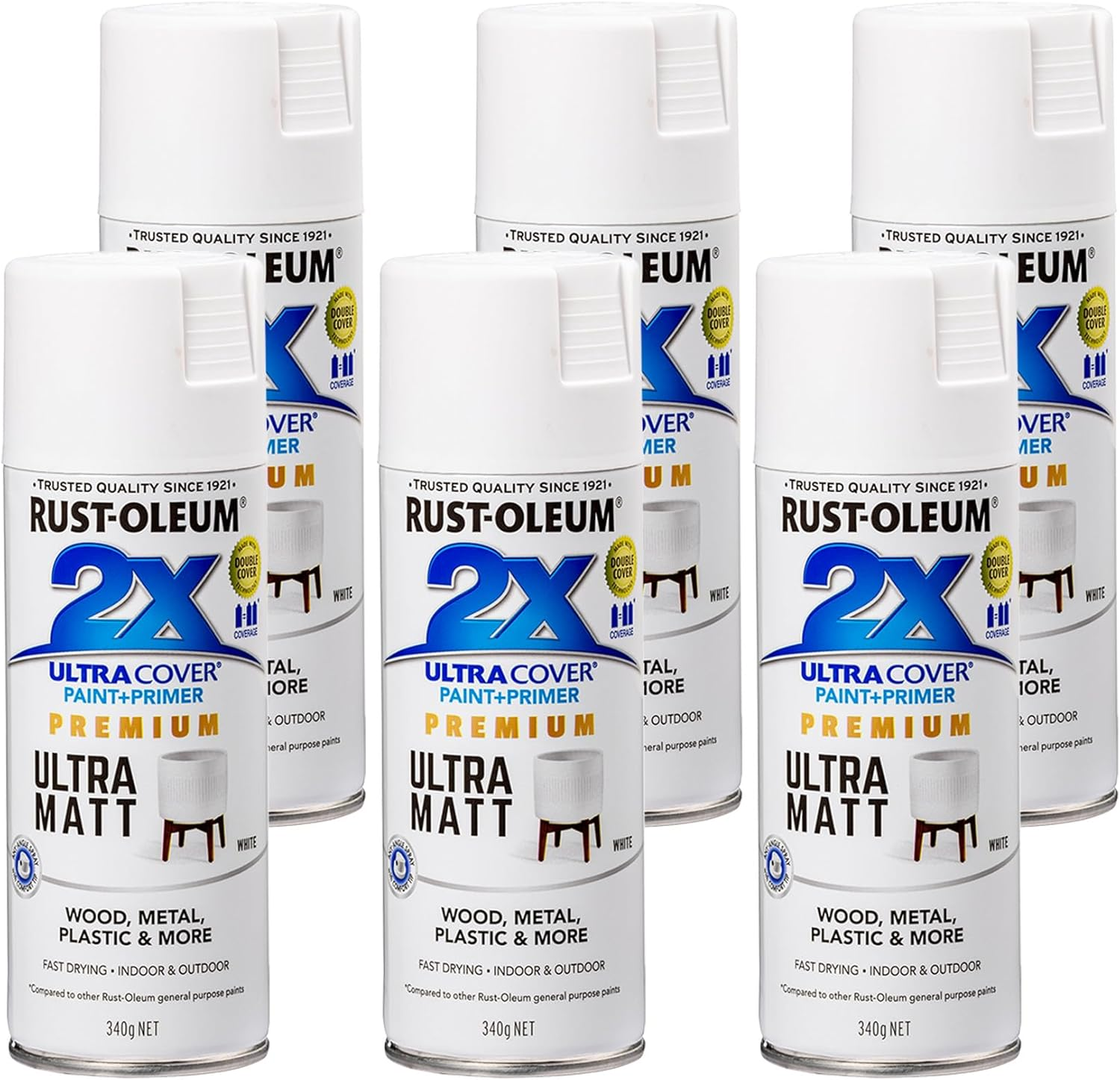 Rust-Oleum 2X Ultra Cover Primer Spray, White, 340 G (Pack of 6)