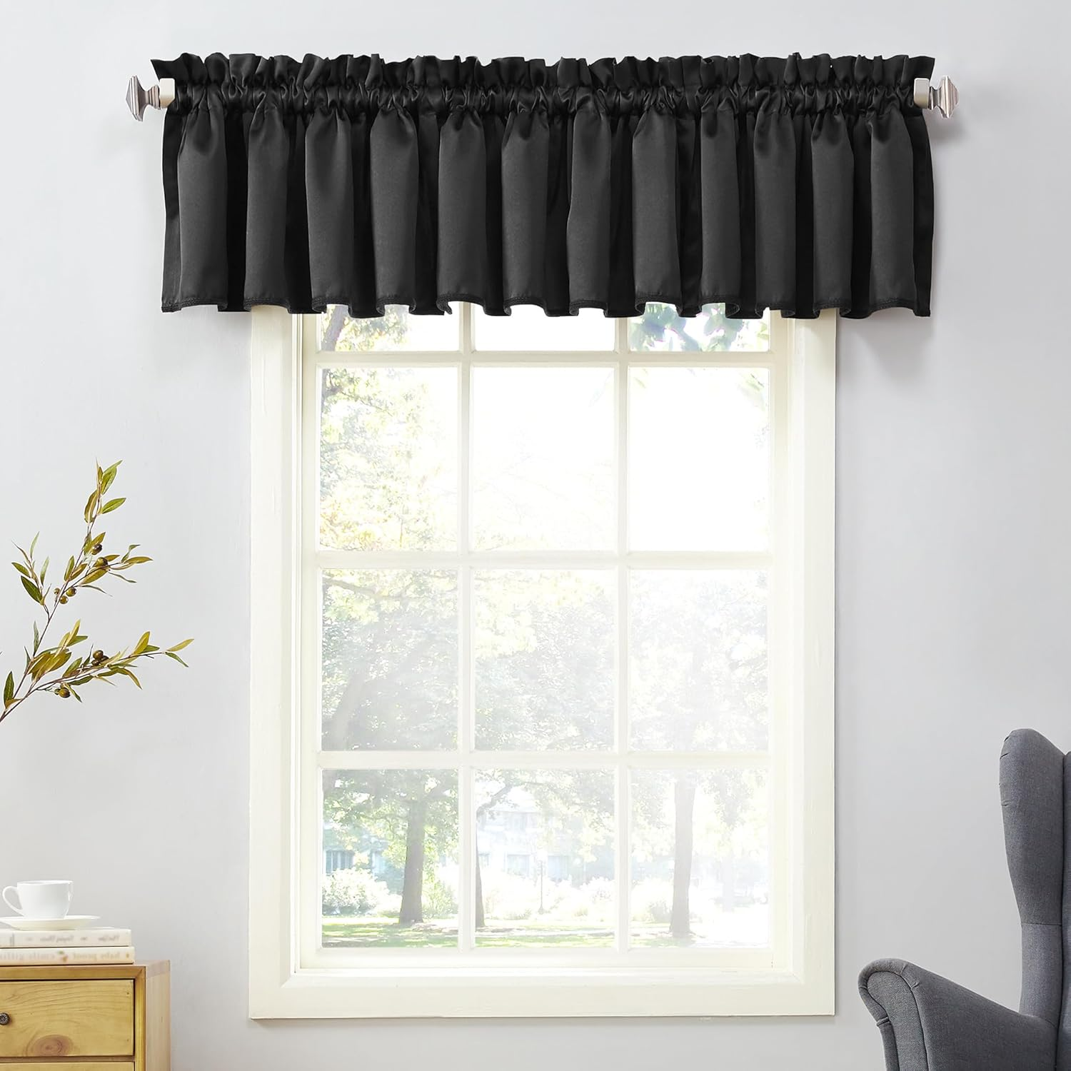 Sun Zero Barrow Solid Energy Efficient Rod Pocket Curtain Valance, 108" X 18", Navy