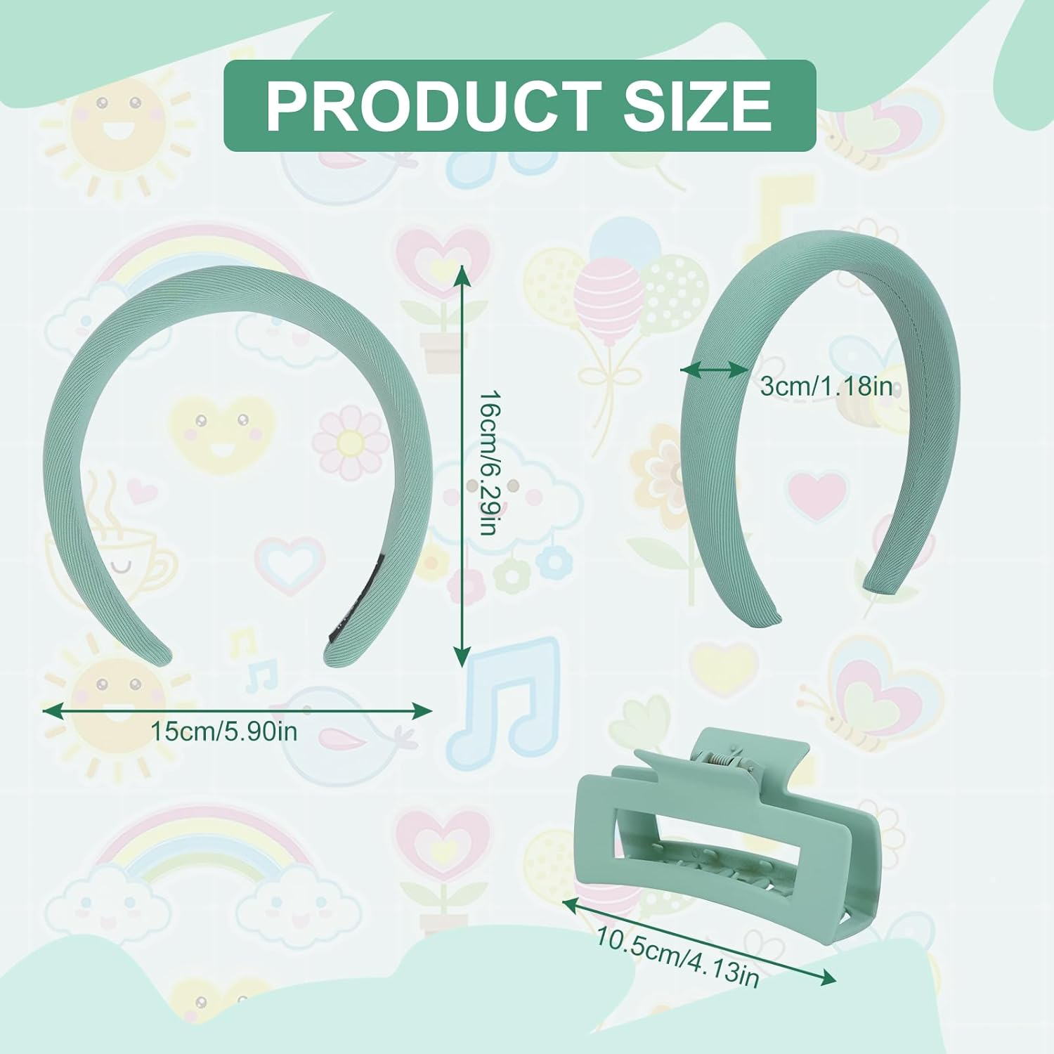 WRENYZK Pack of 5 Spa Headband for Washing Face Wristband and Hair Clips Set, Makeup Hair Band Cosmetic Headband for Women Girls Skin Care Facial Cleansing Yoga (Green) image number 4