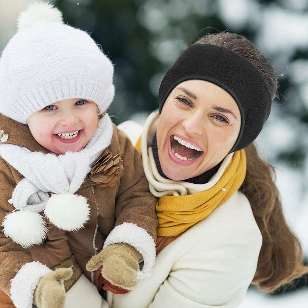 Ear Warmers Headband, 2 Pack Earmuff Headband Fleece Earmuffs Running Headband Winter Ear Covers Moisture Wicking Sweatband Ski Sport Headband for Men & Women (Black,Dark Grey, One Size) image number 1