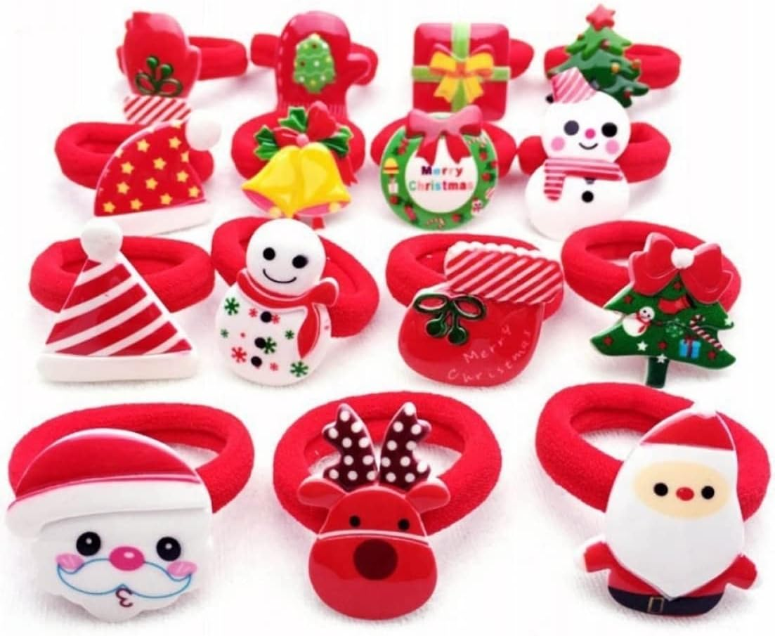 Christmas Hair Scrunchies, 10Pcs Children Cute Christmas Hair Rope, Santa Elk Hairpins Rubber Band, Elastic Hair Band Hair Accessories for Girl image number 2