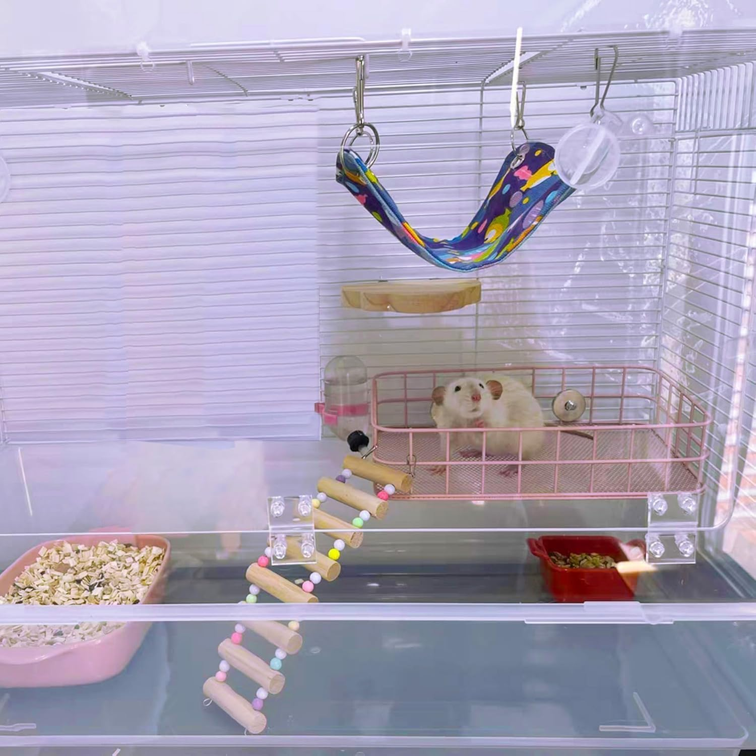 Rat Platform Hanging Ledge Metal Ferret Bed Squirrel Cage Hammock Small Animal Habitat Nest Mat for Hamster, Sugar Glider (Pink, 25 * 16 * 7CM) image number 4