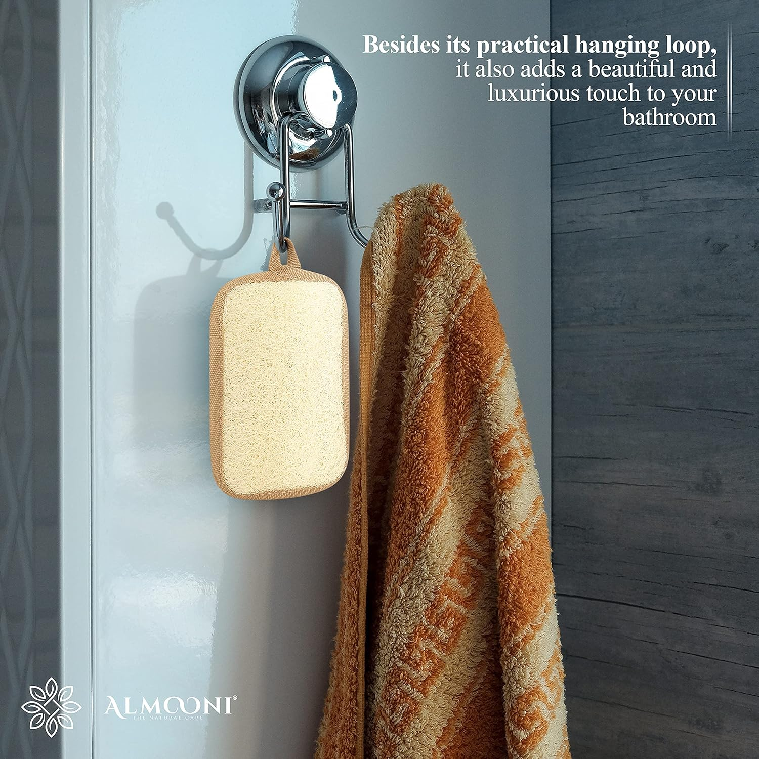 Almooni Premium Egyptian Exfoliating Loofah Pad Body Scrubber - Rectangular Loofa Shape - Made with Natural Egyptian Shower Lufa Sponge That Gets You Clean, Not Just Spreading Soap (2 Pack) image number 2