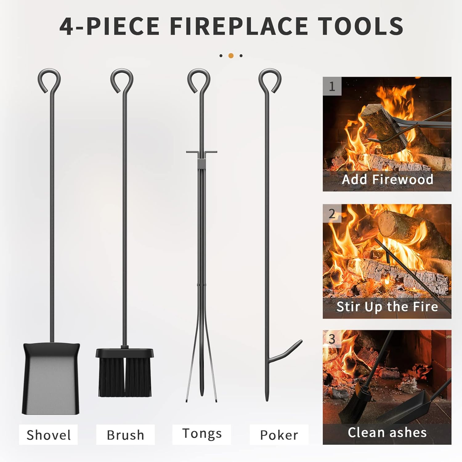 Mr IRONSTONE Firewood Rack with Fireplace Tools Set, Fireplace Tool Rack for Indoor Outdoor Fire Log Holder Wrought Iron Large Wood Stove with Firepit Tools, Brush, Shovel, Poker, Tongs, Black image number 3