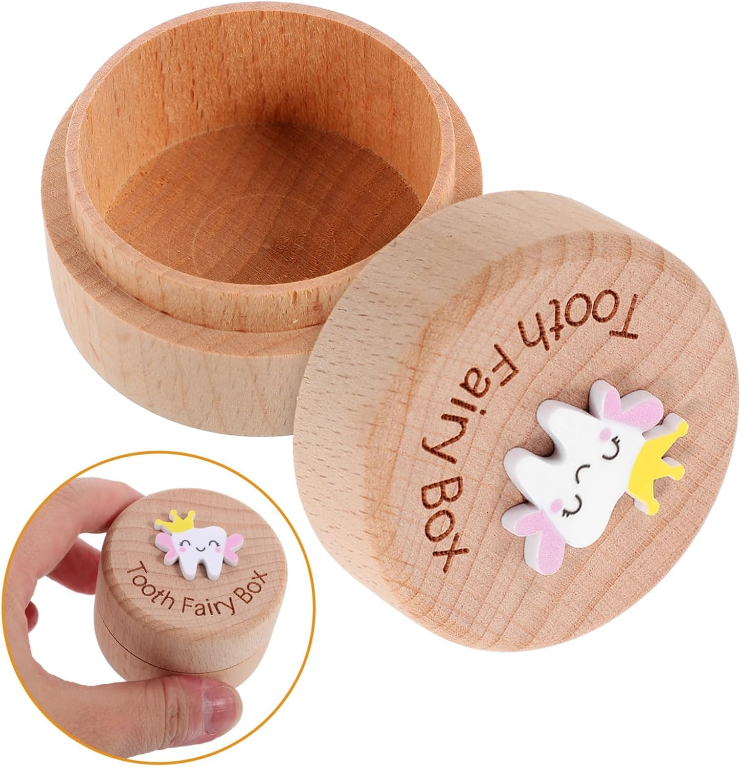 ULTECHNOVO Wooden Deciduous Tooth Box for Boys and Girls Tooth Holder Storage Container Box Collection and Keepsake Preservation image number 6