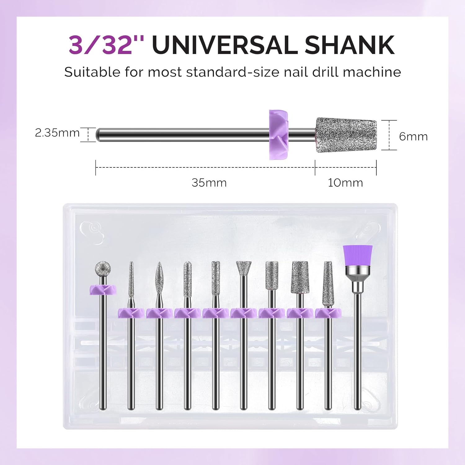 Melodysusie Nail Drill Bits, 10Pcs Diamond Sanding Bit Set with 40Pcs Small Sanding Bands (#120#180#240 Grits) with 3.1Mm Mandrel Bit, Nail Gel Polish Remover Tool for Acrylic Nails Manicure Nail Prep image number 1