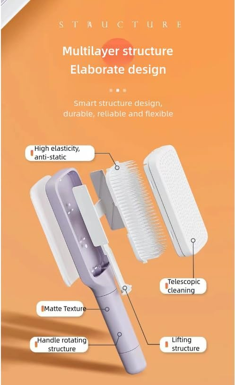 Self Cleaning Hair Brushes, Easy Clean Hair Brush with Retractable Bristles, anti Static Massage Comb Brush for Effortless Hair Removal and Cleaning