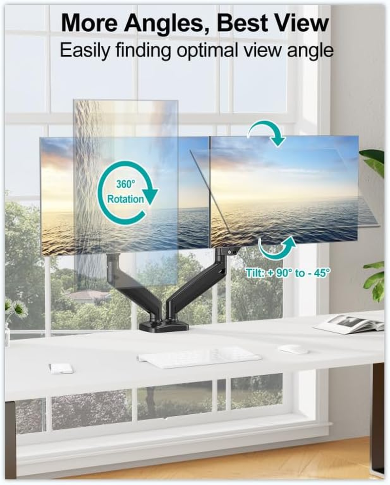 MOUNT PRO Dual Monitor Mount Fits 13 to 32 Inch Screen, Height Adjustable Monitor Stand for 2 Monitors, Gas Spring Display Arm Holds up to 17. 6Lbs Each, Computer Desk VESA Mount, Black image number 5