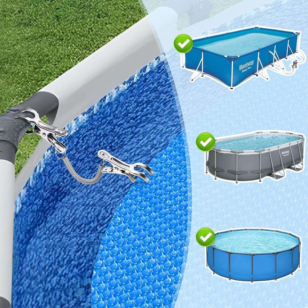 10 PCS Stainless Steel Swimming Pool Cover Clips,For Aboves Ground Pools Solar Cover Clamps,Pool Solar Cover Clips,Solar Cover Attachment Clips