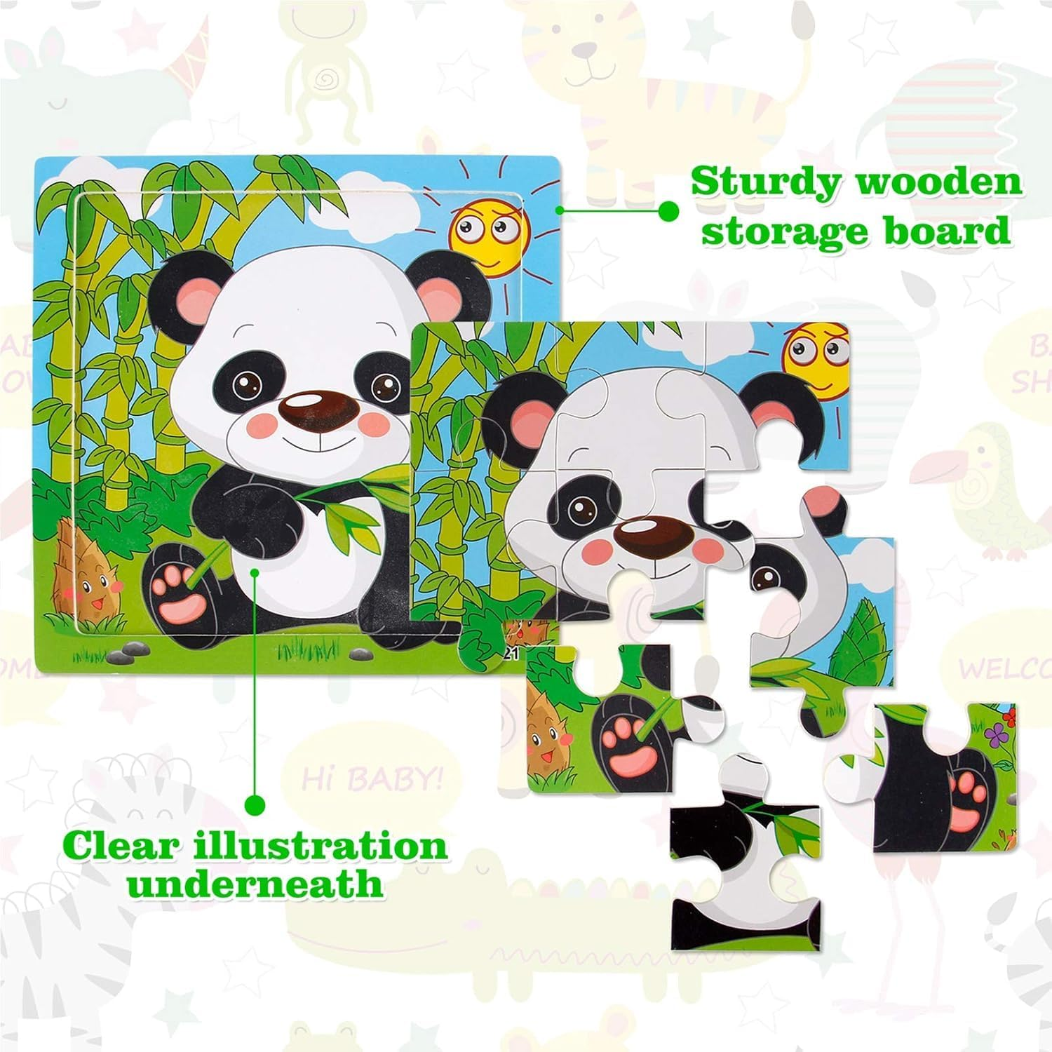 Wooden Puzzles for Toddlers 3-6 Years Old, 6 Pieces Preschool Educational and Learning Animal Jigsaw Puzzle Toy Gift Set for Boys and Girls (A1) image number 3