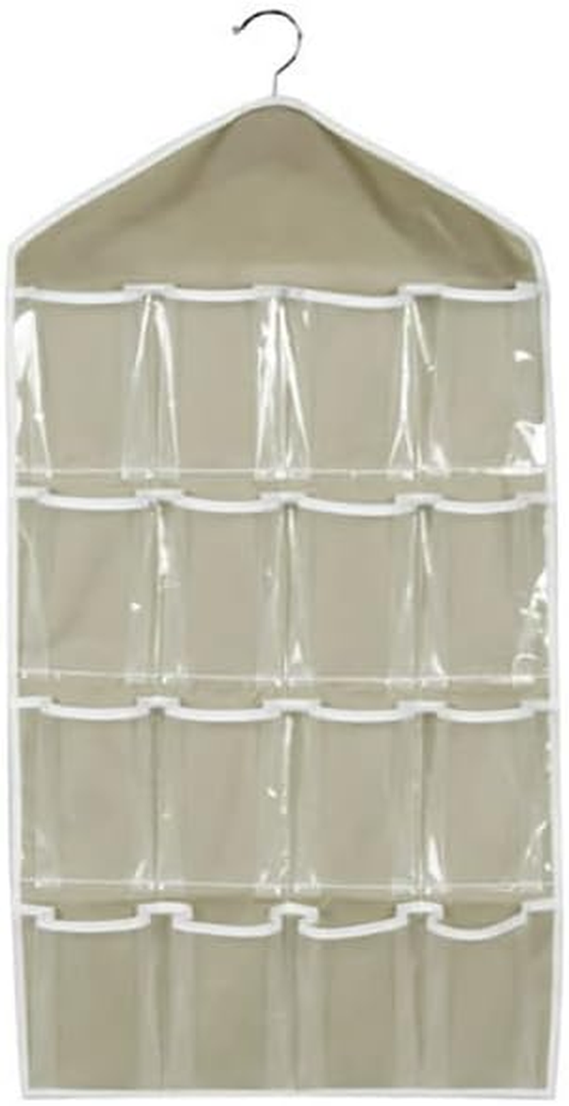 16 Pockets Organizer Clear Hanger Wardrobe Storage Bag Hanging Socks Rack Holder - Durable Polyester Socks and Accessories Storage Bag, 70X40Cm