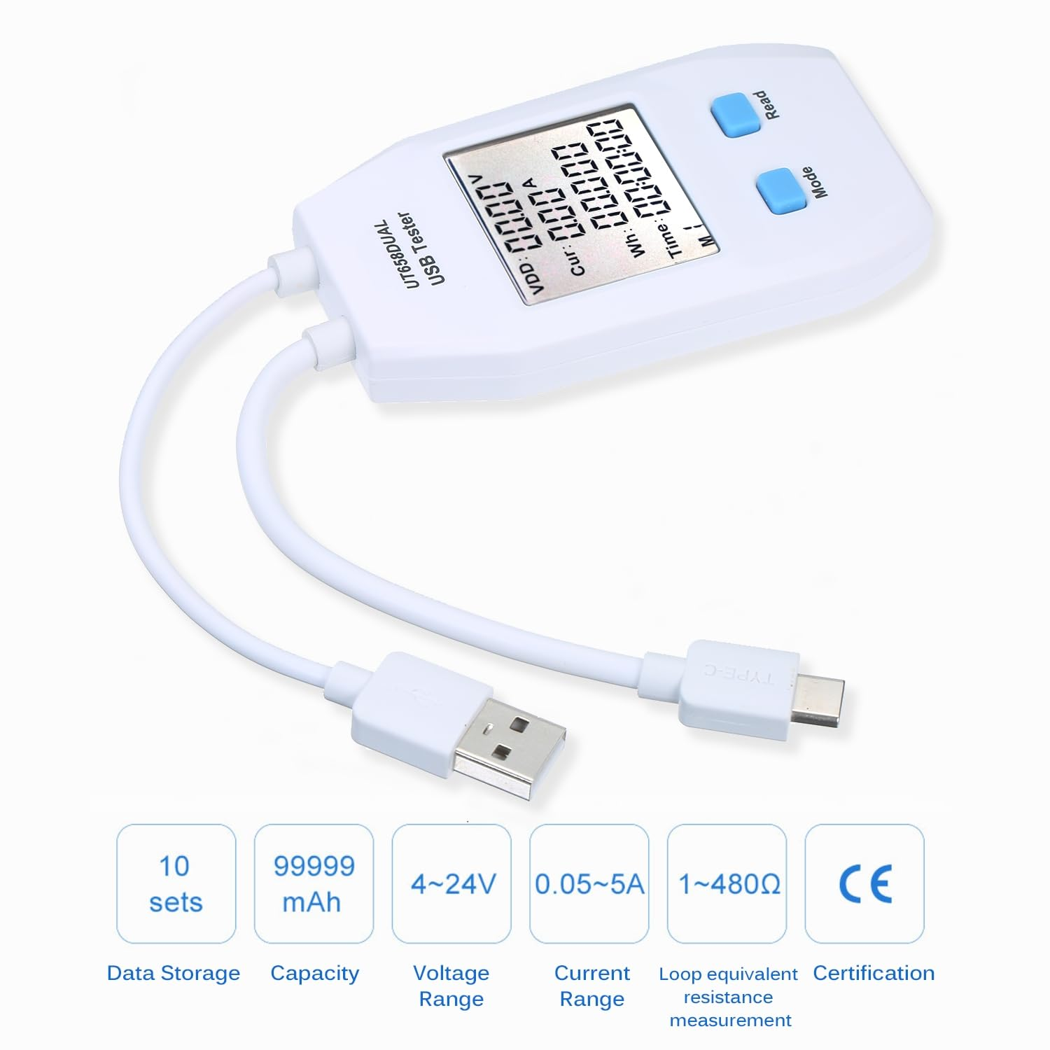 USB Power Meter LCD USB Tester Detector Voltmeter Ammeter Digital Power Capacity Tester (Ut658-Dual) image number 2