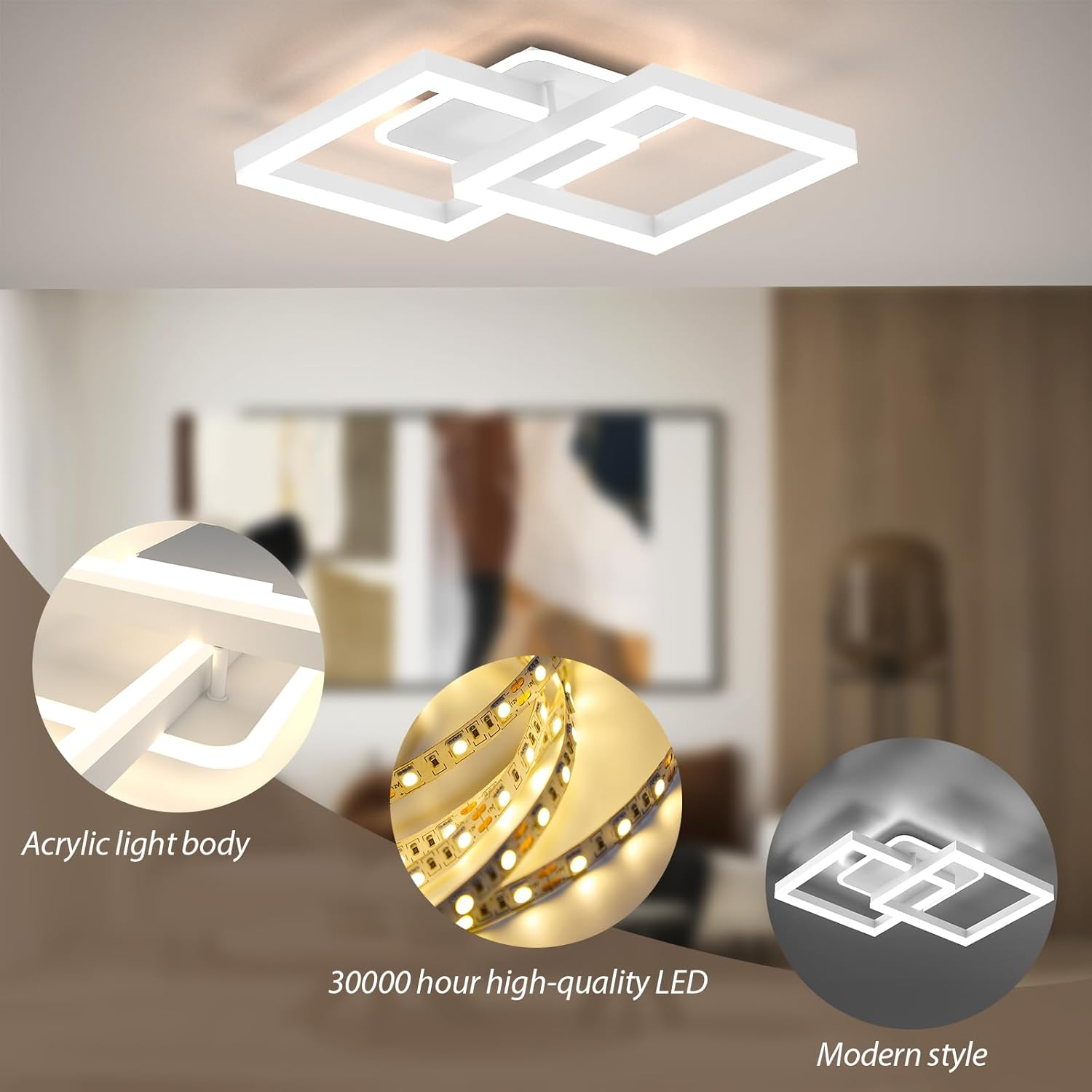 40W LED Ceiling Light, Compatible with Alexa, APP Control, Remote Control, Dimmable Ceiling Light 3000K-6500K, with Night Light Memory Function for Living Room, Dining Room, Bedroom (White) image number 6