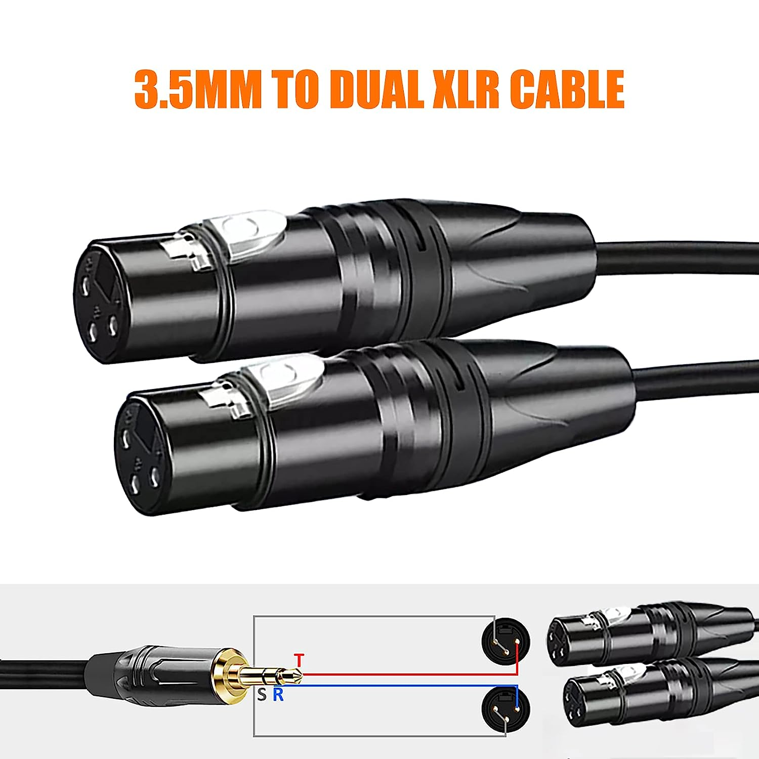 Dual Female XLR to 3.5Mm Y-Splitter Cable, Tunghey Unbalanced XLR Female to 1/8 Inch Mini Jack TRS Stereo Aux Interconnect Audio Mic Breakout Patch Cord (1.5M) - 0.5M image number 5