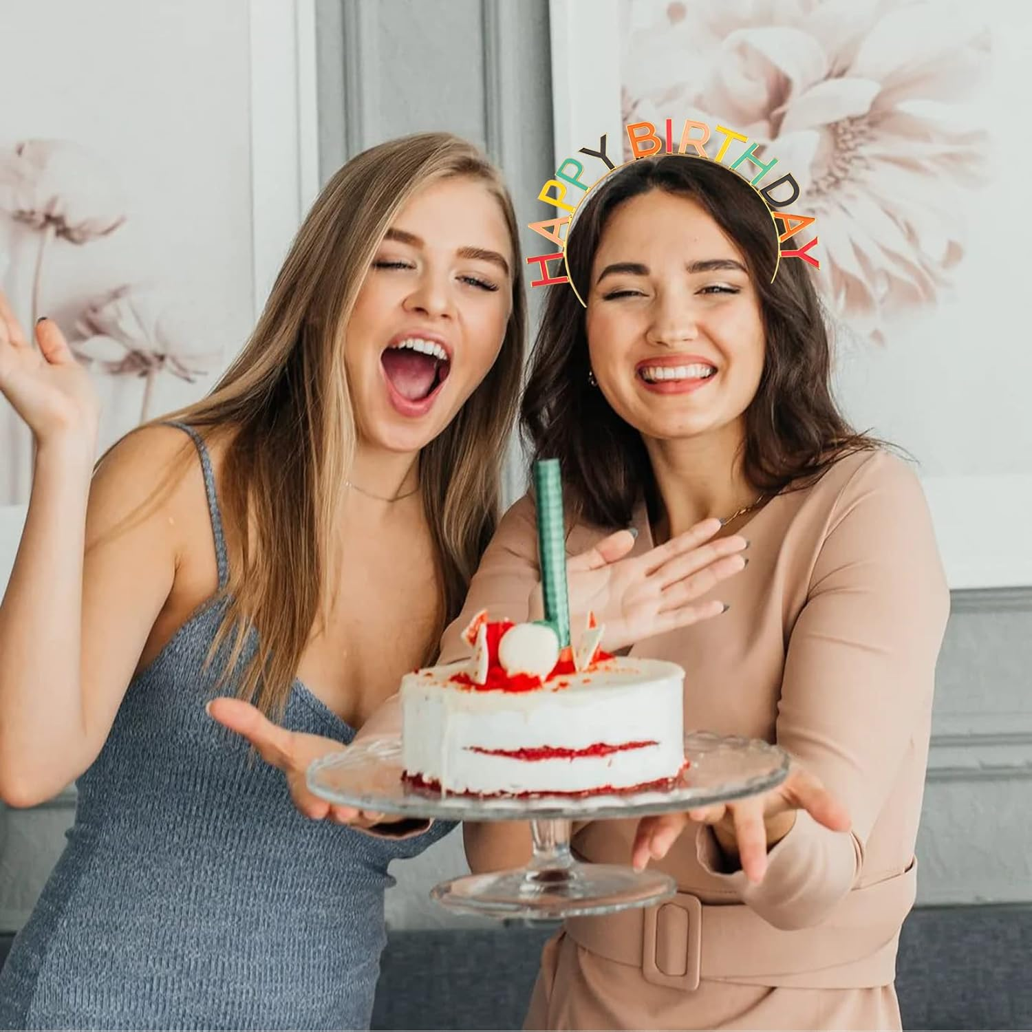 Happy Birthday Crown Rainbow Alloy Headband Birthday Headpiece for Women Girls Birthday Gift and Party Decorations Colorful image number 6