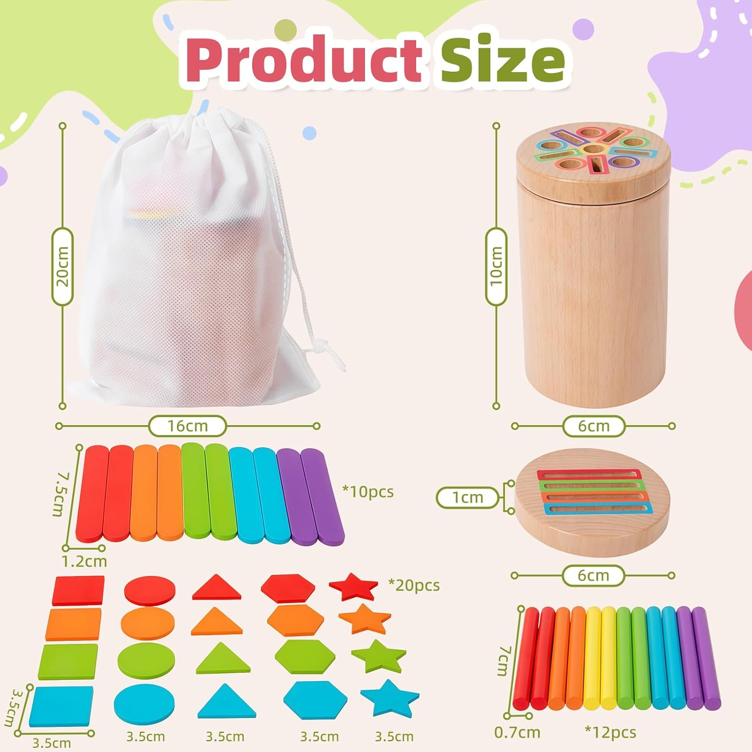 Montessori Toys Toddlers 1-3 Year Old Wooden Learning Color Sorting Toys, Kids Wooden Fine Motor Skills Toy Set, Fine Motor Developmental Sensory Training and Educational Game for Boys and Girls image number 5