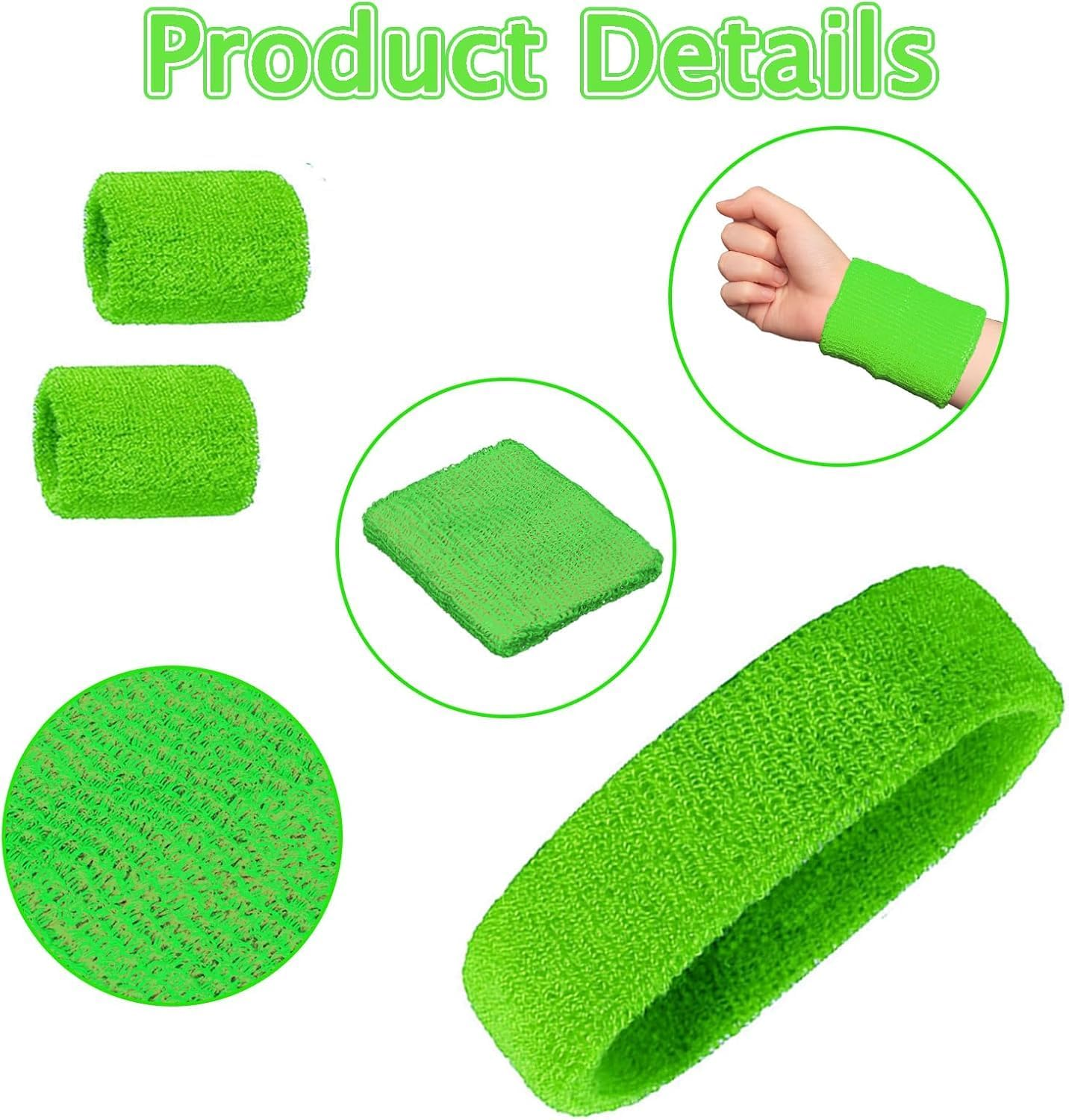 5 Pack 80S Striped Sweatbands Set &ndash; Cotton Headband, Wristband, Colorful Athletic Socks for Women, Sports Workout Accessories, Mardi Gras image number 6