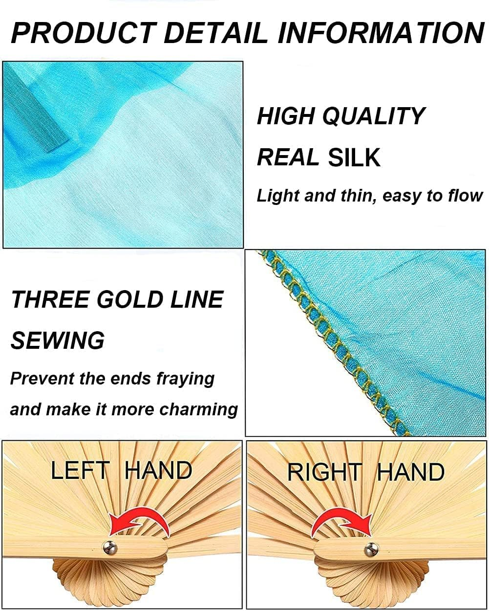 TMZAQH Women 1 Pair (Left+Right) Silk Belly Dance Fans Veil Belly Dancing Long Folding Fans Length 150 Cm Width 90 Cm image number 4