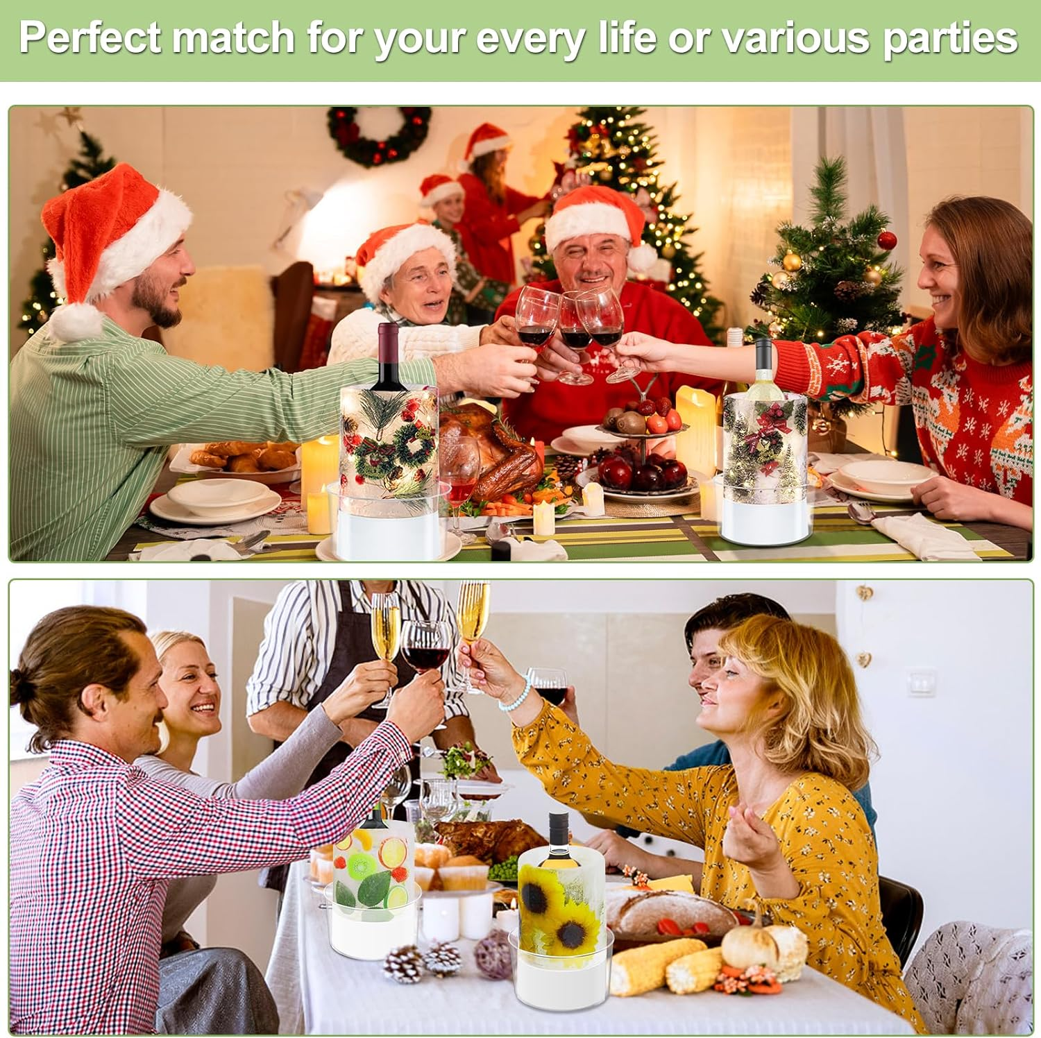 2 Pack Ice Mold Wine Bottle Chiller,Diy Acrylic Ice Bucket for Cocktail Bar Party Wedding Festival Halloween Chirstmas Holiday Champagne Wine Whisky Beer Drink for Any Theme or Season image number 2