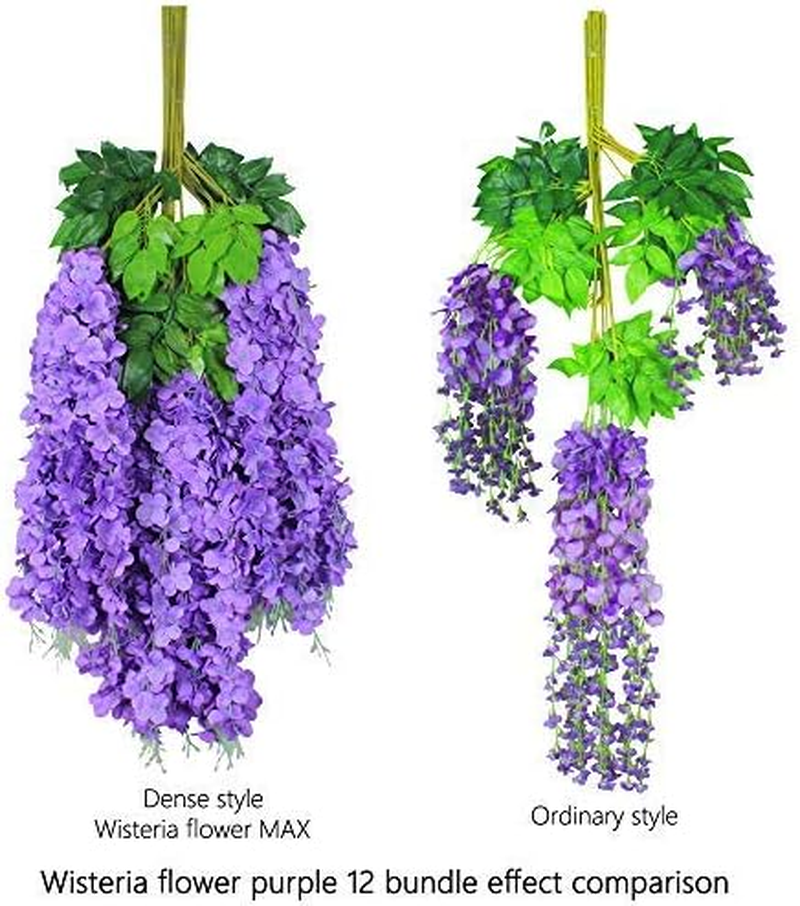 12Pcs Artificial Wisteria Flowers Purple 3.6 Feet/Piece Dense Artificial Wisteria Vine Ratta Hanging Garland Silk Flowers String Home Party Wedding Decor image number 6