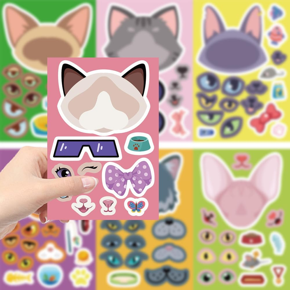 24 Sheets Cat Expression Make-A-Face Stickers Mix&Match Make Your Own Cute Kitty Stickers for Girl Boy Kid Birthday Reward Party Favors Gift DIY Craft for Skateboard, Phone,Bicycle,Laptop,Guitar image number 6