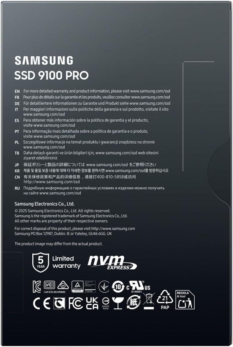 Samsung Memory MZ-VAP4T0BW 9100 PRO 4TB Internal SSD, Pcie 5.0 X4, Nvme 2.0, SSD Designed for Pros & Gamers, Compatible with PC & Laptops, 5 Year Limited Warranty (UK Version) image number 5