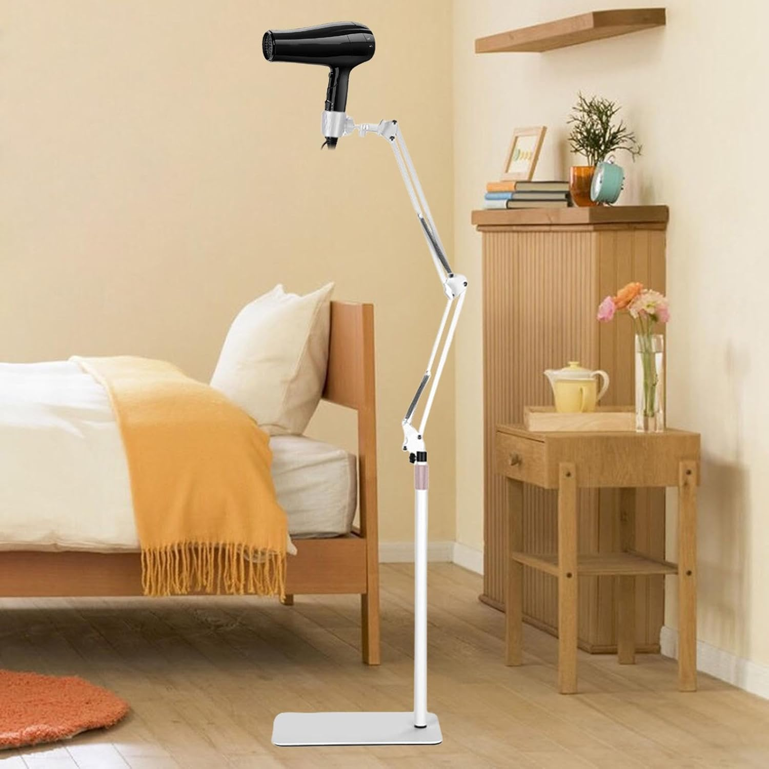 Lazy Dryer Stand Blow Dryer Holder with Heavy Base Floor Standing Adjustable Height Angle for Dog Cat Grooming Household, White - White image number 3