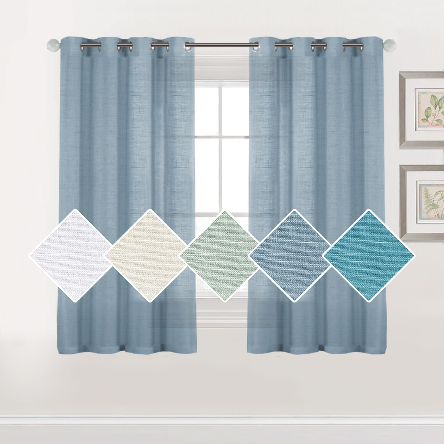 H.VERSAILTEX Linen Sheer Curtains for Living Room/Bedroom Linen Curtains Light Filtering Semi Sheer Curtains Provide Privacy Curtains & Drapes -2 Panels Set, Each W132Cm X D243Cm, Sage