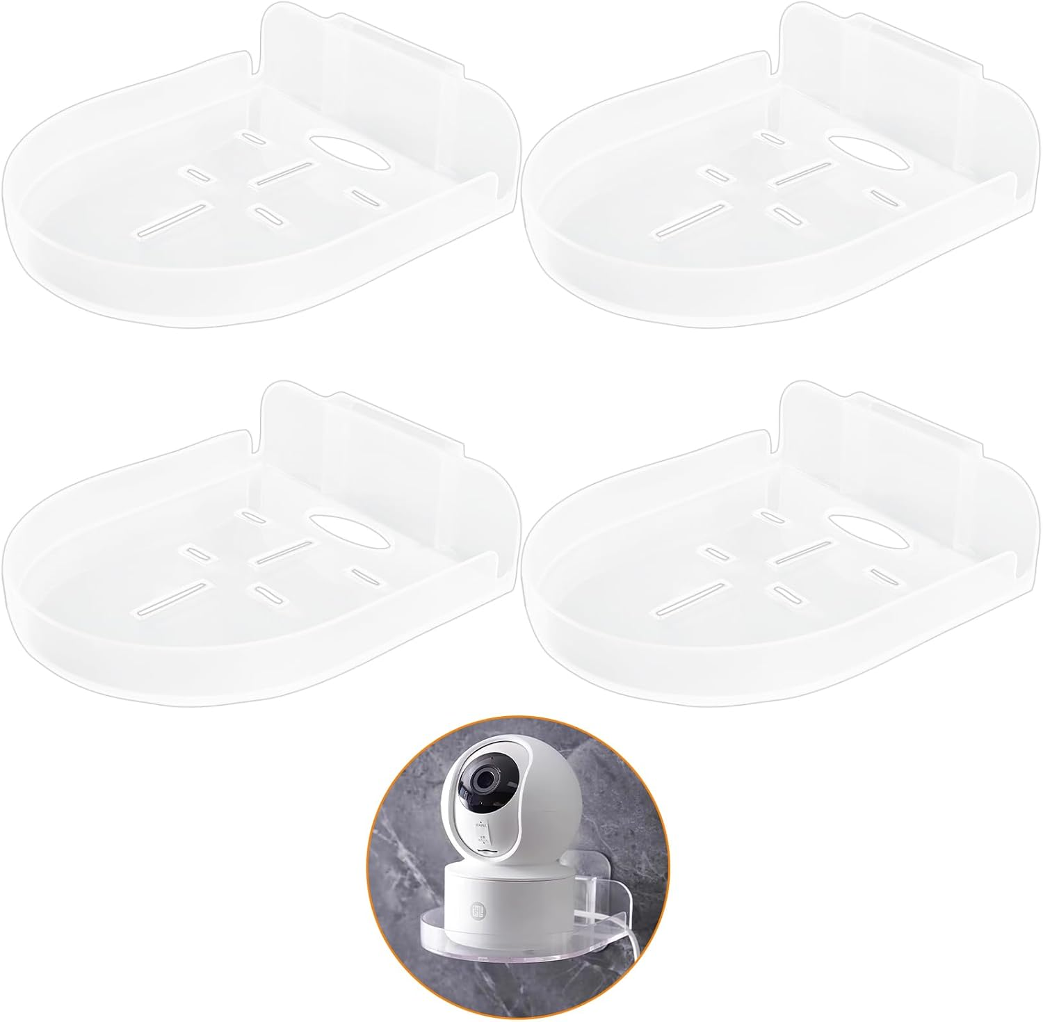 4 Pack Security Camera Wall Mount, Adhesive Baby Monitor Wall Moun Shelves, Universal Command Strip Shelf with Cable Clips (Transparent) image number 3
