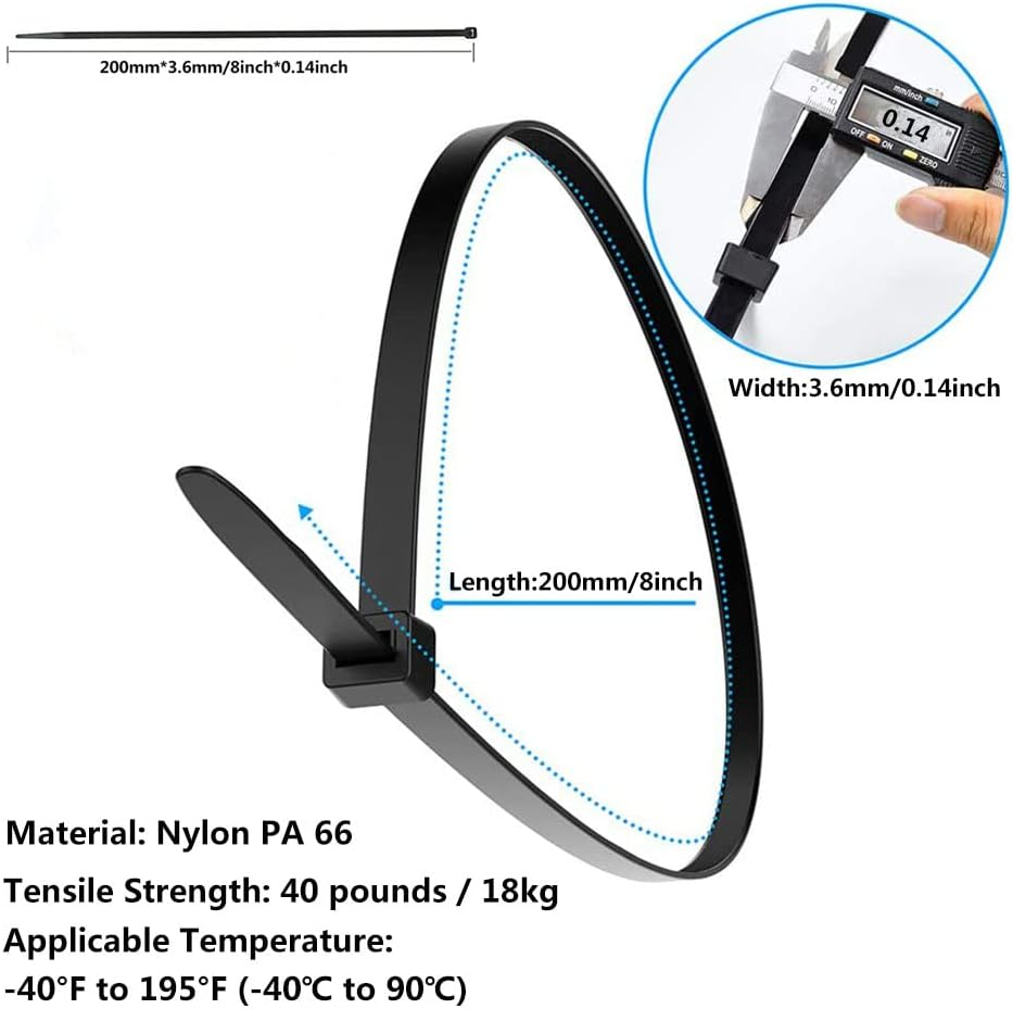 Idopick Cable Zip Ties,200 Packs Self-Locking Strong Nylon Cable Ties 200Mm*3.6Mm,Multi-Purpose Wire Management Ties,Plastic Wire Ties Perfect for Home,Garden Trellis,Office,Garage and Workshop image number 4