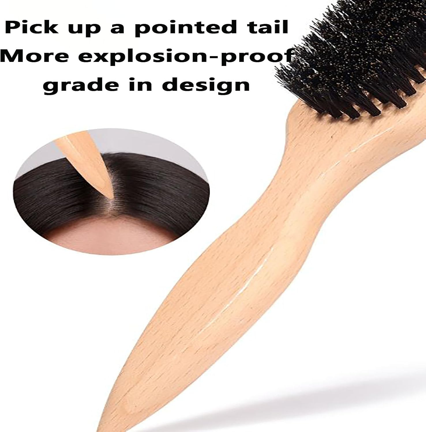 SYGELER Slick Back Hair Brush,Wild Boar Bristle Smoothing Brush for Hair & Beard, Styling Comb for Salon, Home Use, Hair Oil Distribution image number 3