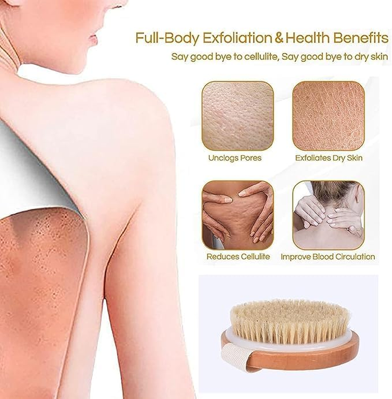 Dry Brushing Body Brush, 2 PCS Natural Boar Bristle round Exfoliating Brushes, Dry Brush for Cellulite and Lymphatic Drainage Massage image number 4