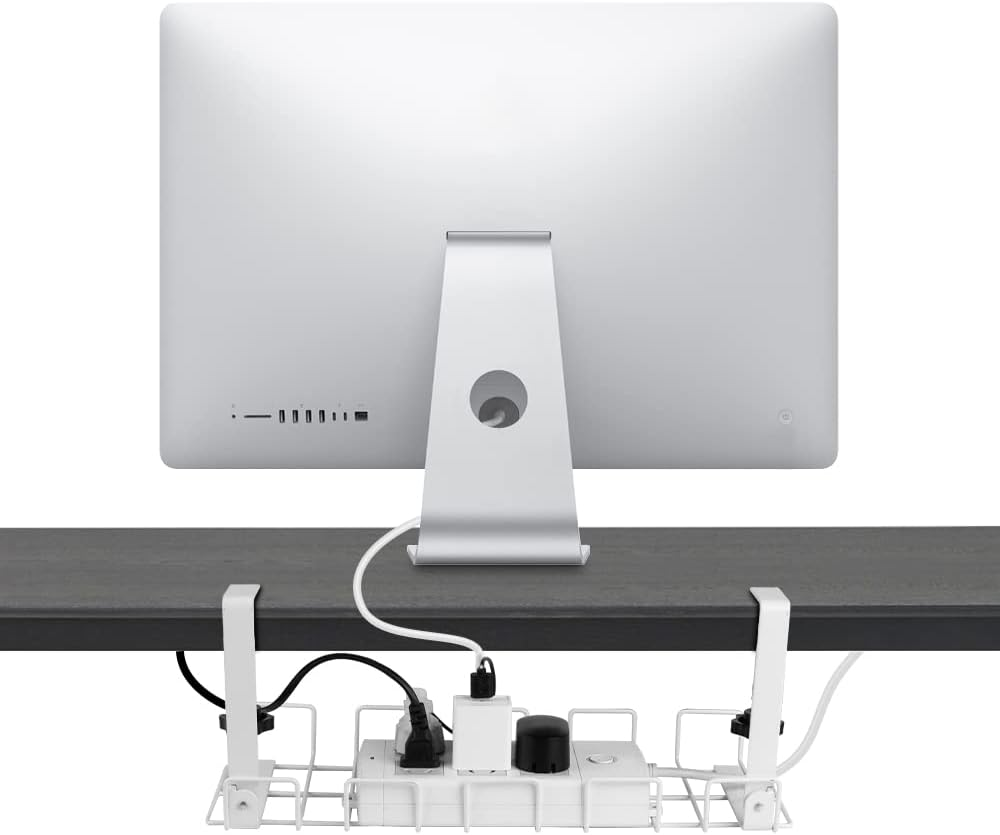 Under Desk Cable Management Tray Clamp Mounted 2 Packs, 40Cm No Drill Organizer for Stackable Handle Metal Holder for Office Kitchen PC Home to Cover and Hide Power Strips (White) image number 3